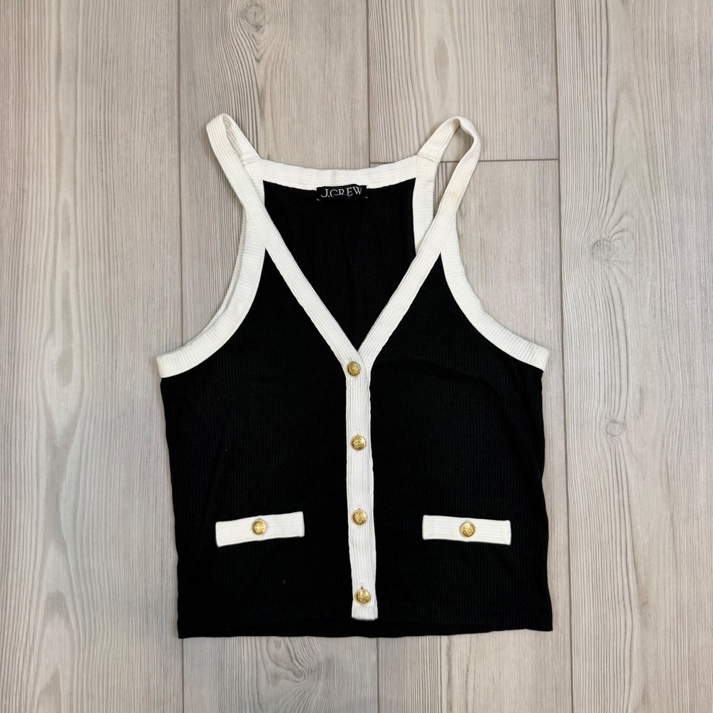 J.Crew Vintage Rib Lady Tank Top Button Tank Top Gold Crest Buttons BY420 Medium